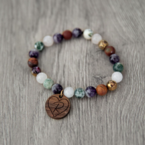 "R" Beaded Gemstone Bracelet